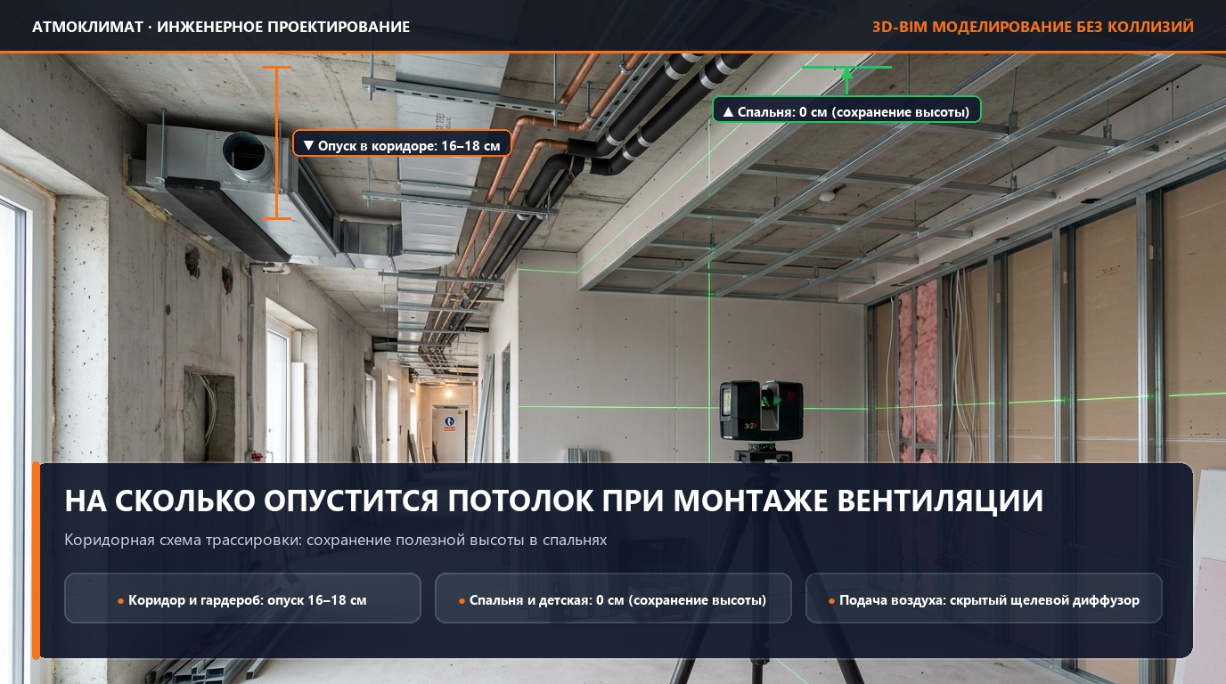 На сколько опустится потолок при монтаже вентиляции и кондиционера: реальные цифры и решения