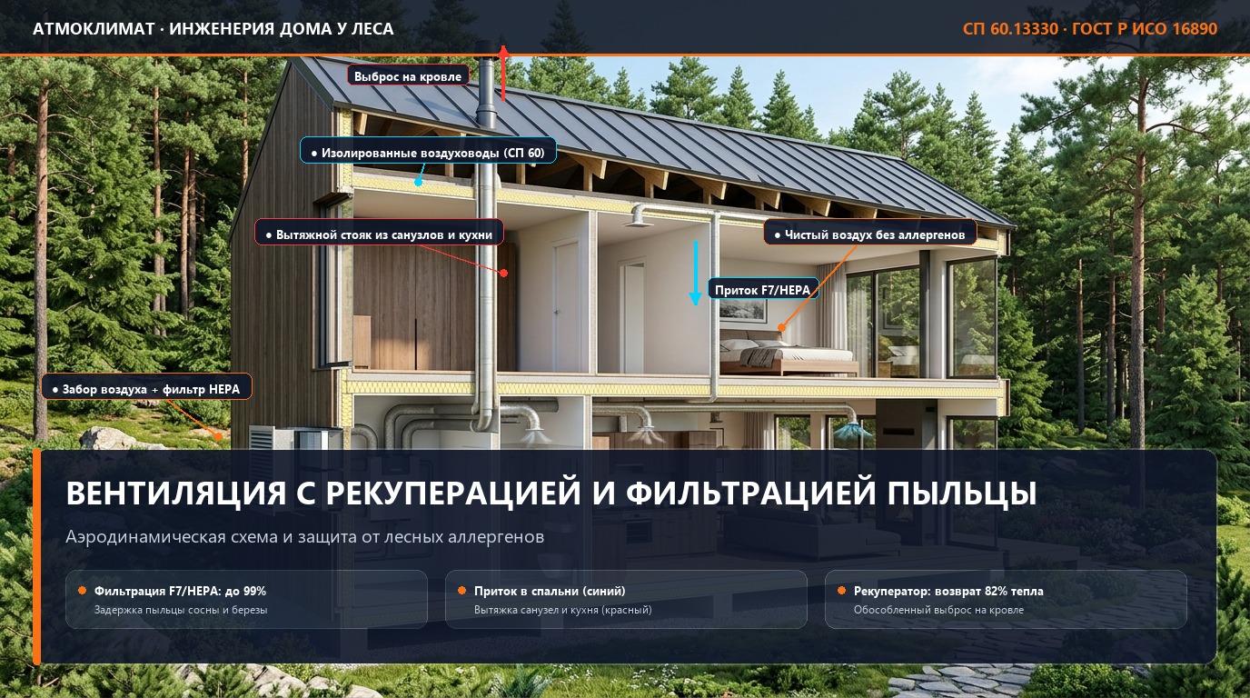Схема приточно-вытяжной вентиляции с рекуперацией в современном загородном доме