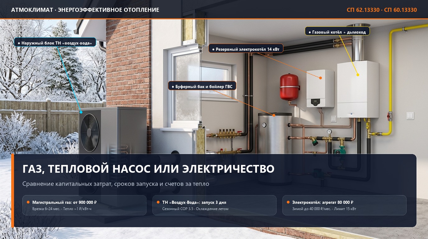 Отопление загородного дома: магистральный газ, тепловой насос или электричество — честное сравнение